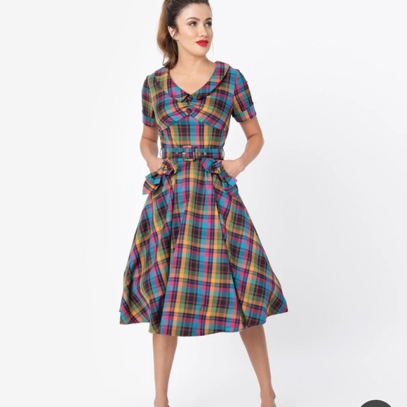 Voodoo Vixen Dresses & Skirts - Rainbow Plaid Swing Dress